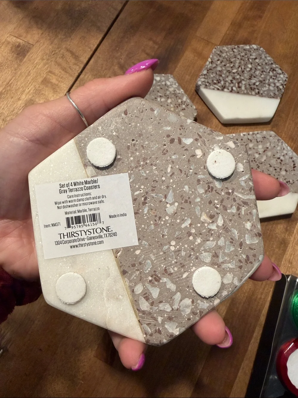 Hexagon Terrazzo & Marble Vanity Coasters - Neutral Taupe